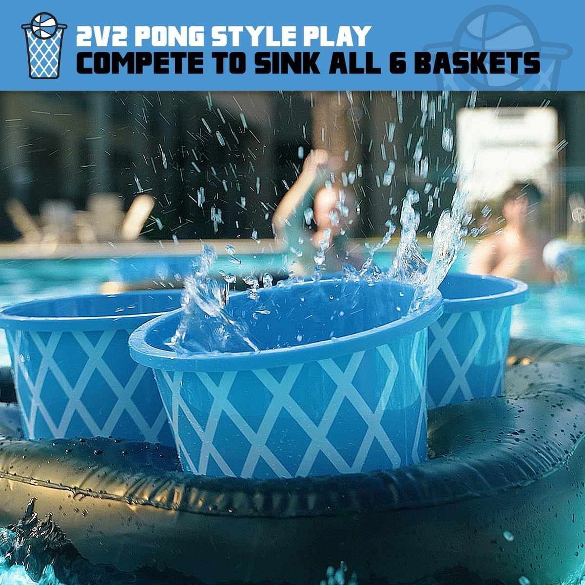 H2O – Inflatable Pool Pong Game with Buckets and Balls, Water Yard Game for Outdoor Fun, Lawn, Beach, or Backyard – Includes 12 Buckets, 2 Balls, Floats, Bag, and Air Pump
