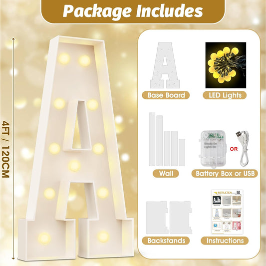 Ledido 4FT Marquee Light Up Letters Large Light Up Letters for Party Decoration, Marquee Letter for Birthday Graduation Baby Shower Wedding, Pre-cut Foam Board Assembly Required Letter W