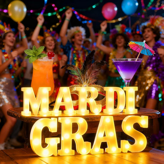9 Pcs Mardi Gras Large LED Letter Sign LED Lights Battery Powered Table Decoration for Party Gift Tabletop Decoration