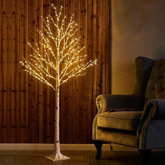 Fudios Lighted Birch Trees for Decoration 6FT Light up 330 LED Faux White Tree Plug in Artificial White Christmas Decor for Home Inside Xmas Wedding Party Gift Outdoor