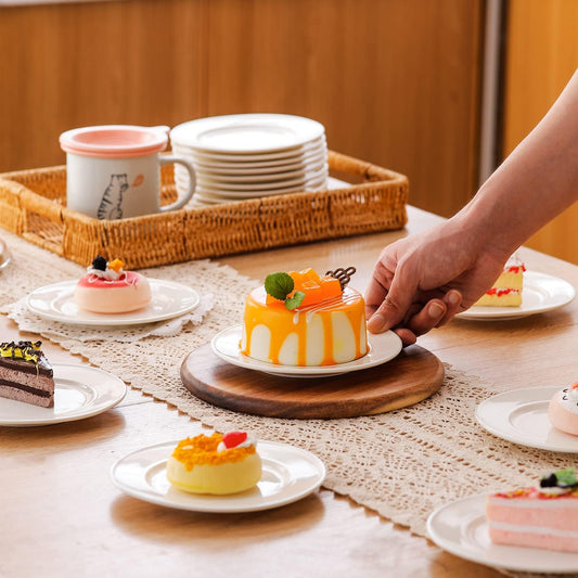 TAMAYKIM 18 Pieces 6 Inch Porcelain Dessert Plates, Small Appetizer Dinner Plate, Round Dinnerware Sets, Scratch Resistant, Microwave, Oven, and Dishwasher Safe, White