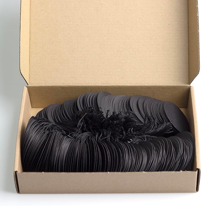500Pcs Pre-Tied Round Hang Tags, 2" x 2" Blank Price Tags with String Attached, Display Label for Holiday Arts Crafts(Black)