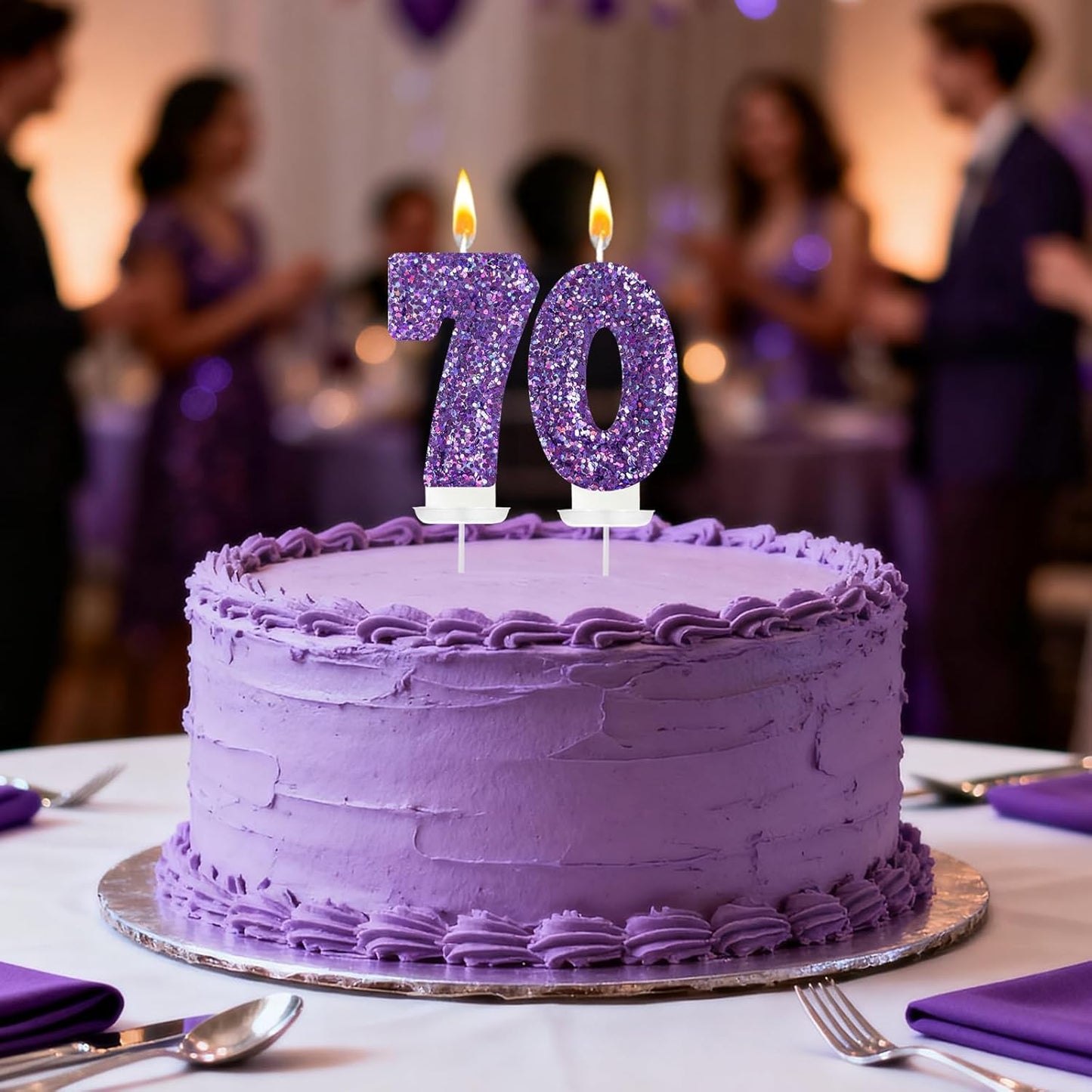 Birthday Number Candles, Glitter Number Candle Cake Decorations with Sequins, Cupcake Decorations for Girls, Women, Party Anniversary Celebrations (Number 7, Purple)