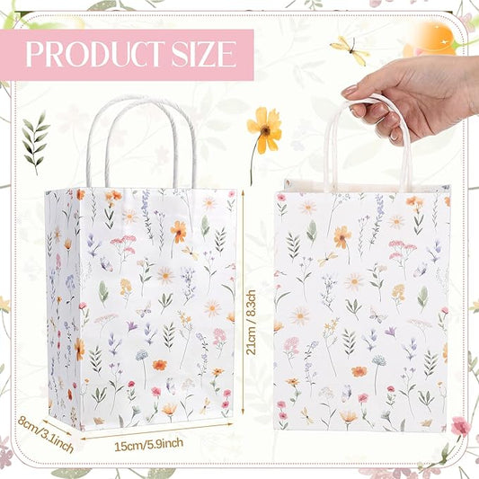 Kolldenn 24 Pcs Welcome Bags for Wedding Hotel Guests Birthday Party Paper Gift Bags with Handles for Halloween Bridal Birthday Party Favor, 8.3'' x 5.9'' x 3.1''(Wildflower)