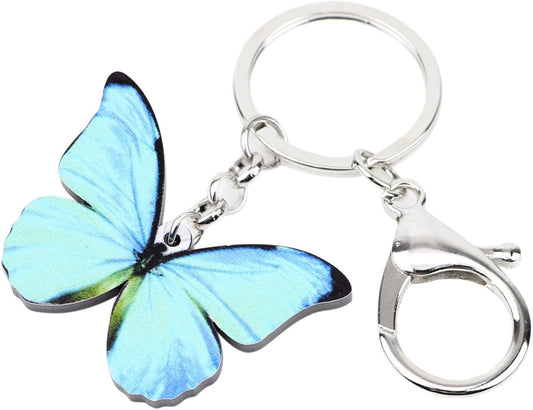 BONSNY Morpho Menelaus Butterfly Key Chains for Women Car Purse Bag Rings Pendant Charms