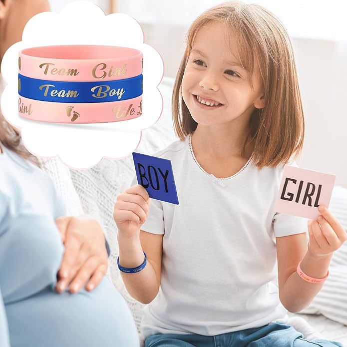 Jetec 60 Pieces Gender Reveal Bracelets, Team Boy Silicone Wristbands and Team Girl Rubber Bracelets for Gender Reveal Ideas Party Supplies Decorations
