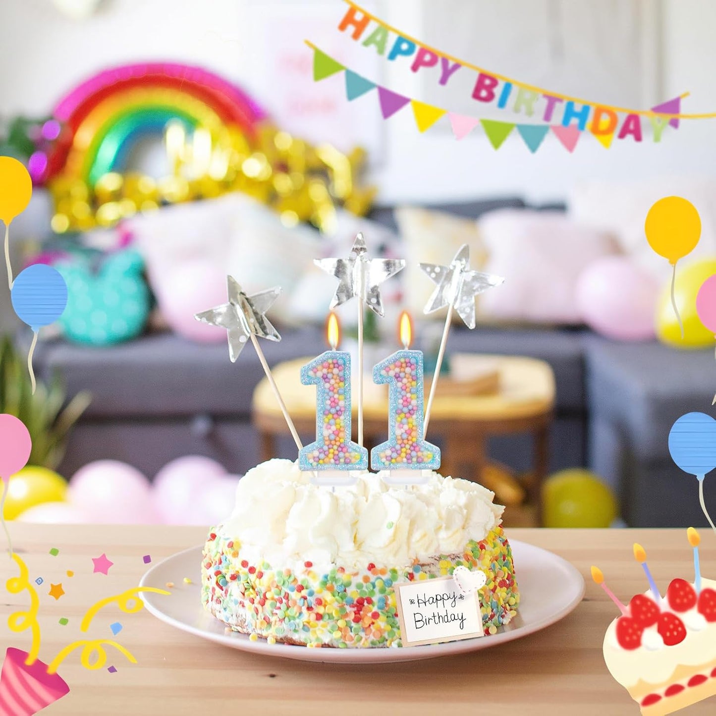 Blue Birthday Candles - Number 11 Candle, Colorful Macaron Candles, 11 Birthday Decorations for Girls Boys, Cake Decorations, Theme Party Supplies (Blue)