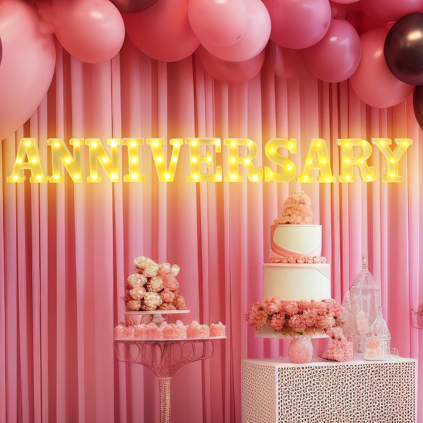 11 Pcs Anniversary Large LED Letter Sign Wedding Birthday Party LED Lights Battery Powered Table Decoration for Party Bedroom Bar Pub Restaurant Tabletop Decoration