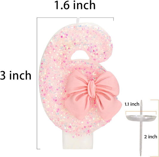 60th Birthday Candles for Cake, Pink Bow Number Cake Candles, 2.76 inch Number Happy Birthday Candle, Cake Topper Decoration for Birthday Party (Number 60)