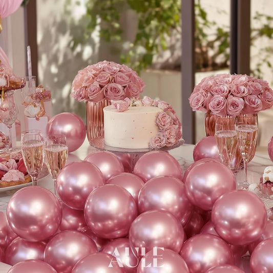 AULE Metallic Pink Balloons 5 inch 50 Pcs Pink Latex Balloons Chrome Helium Shiny Thicken Balloon Perfect Party Decoration for Wedding Birthday Baby Shower Graduation Carnival