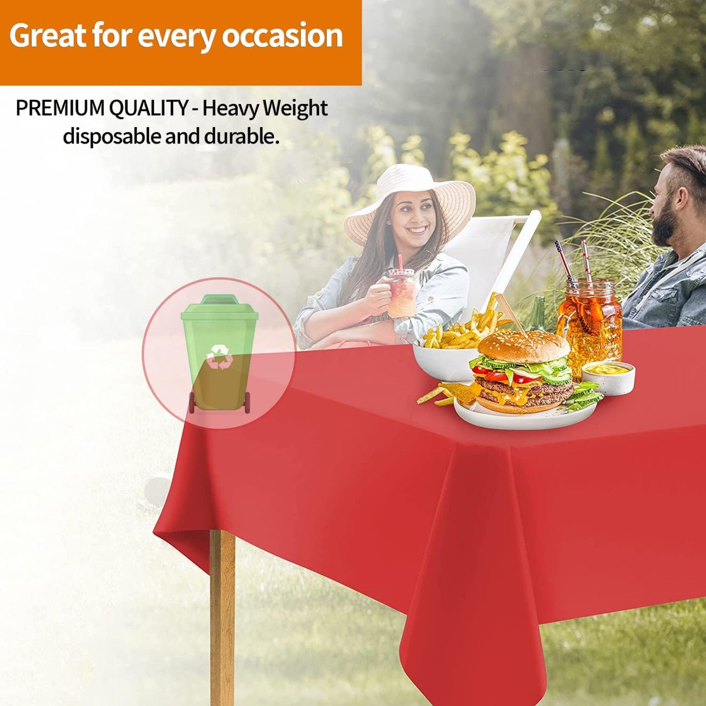 Party Dimensions Red Tablecloth Disposable Plastic Table Cover for Rectangle Tables (12 Pack) Premium Plastic Table Cloths for Parties, Events & Weddings, Indoors/Outdoors, 54"x108"