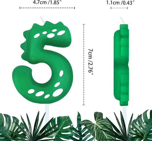 Number Birthday Candles(5 Candle Green) Dinosaur Shape Number Happy Birthday Cake Candles for Dinosaur Birthday Party Decoration Reunions Theme Party
