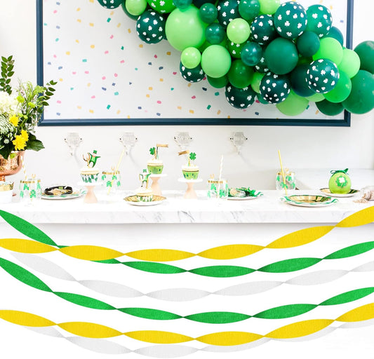 Green-White Yellow Party-Decorations Crepe-Paper Streamers - 9 Rolls Birthday Paper Garland Streamer Neutral Baby Shower Sping Summer Garden Tea Party Decor Panduola