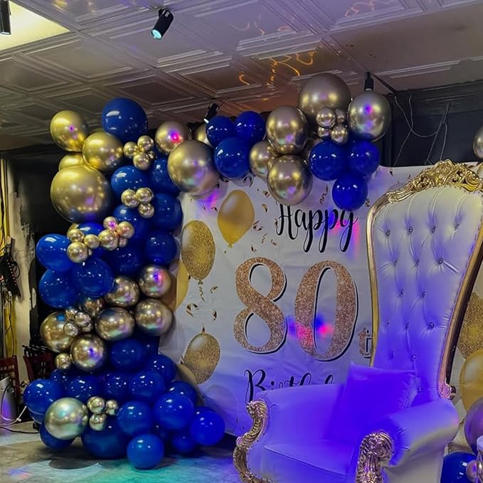 YMSZ Royal Blue and Gold Balloons Garland Arch Kit, 134pcs Metallic Gold and Blue Balloons for Birthday, Baby Shower, Anniversary, Graduation Party Decorations