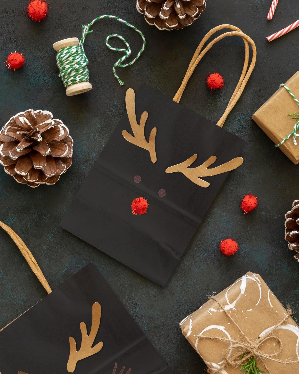 qiqee 30-Packs Black Gift Bags with Handles Bulk 4.5"x2.5"x6" Mini Size Kraft Party Paper Bags