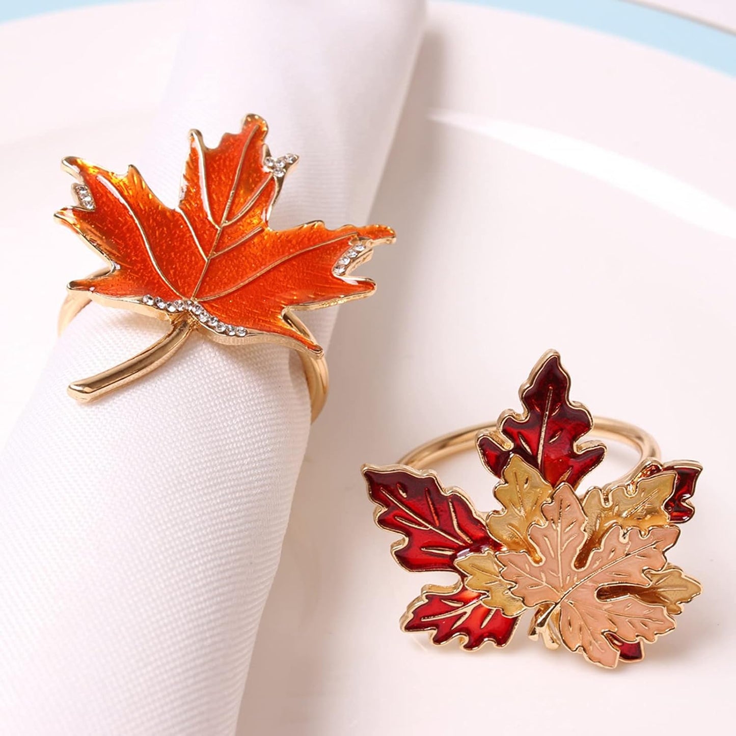 6 Pcs Maple Leaves Napkin Ring, Fall Metal Napkin Ring Holder Maple Leaves Serviette Buckle Holder Autumn Leaf Napkin Buckle for Harvest Season Thanksgiving Fall Decoration (Orange- 6pcs)