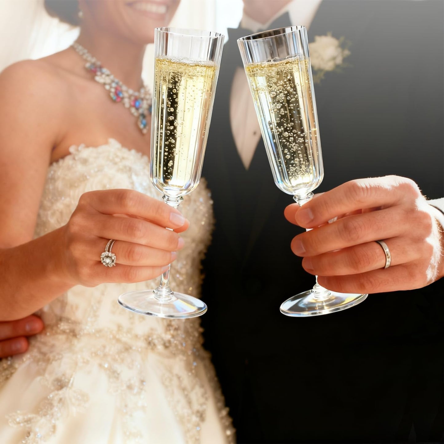 24 Pack Clear Champagne Flutes Plastic, Stripe Detachable Acrylic Champagne Glasses, Disposable Cocktail Drinking Cups, Reusable Wine Flutes, Cocktail Toasting Glasses for Wedding, Party