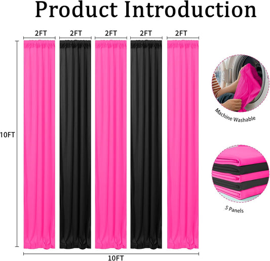 Party Backdrop Curtain -10×10ft Black & Pink Background Decor for Birthdays, Baby Showers, Home Parties,Easy to Set up, Durable Photo Booth Wall Decoration for Adults & Kids