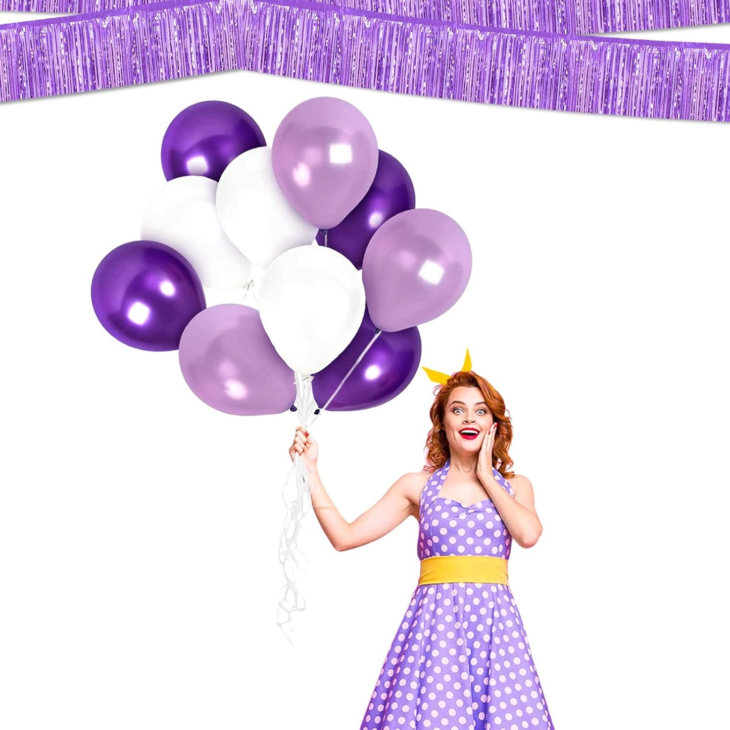6 Pack 10 Feet Foil Fringe Garland Metallic Tinsel Banner Wall Hanging Curtain Streamers Backdrop for Parade Floats Bachelorette Wedding Birthday Party Thanksgiving Christmas Decorations(Light Purple)