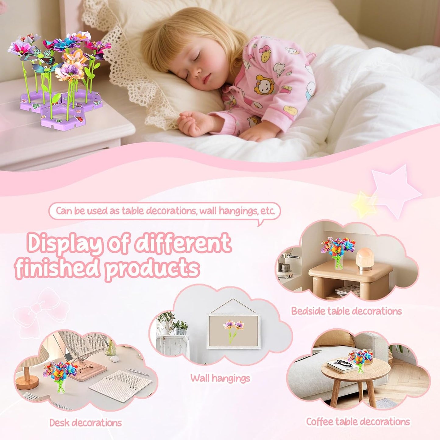 KEESIN Flower Craft Kit, Fabric Flower Bouquets Craft Kit, DIY Arts and Crafts for Kids,Making Kit Includes Storage Bag,Flowers Making Kit,Activity Toys Gift for Birthday Christmas Holiday