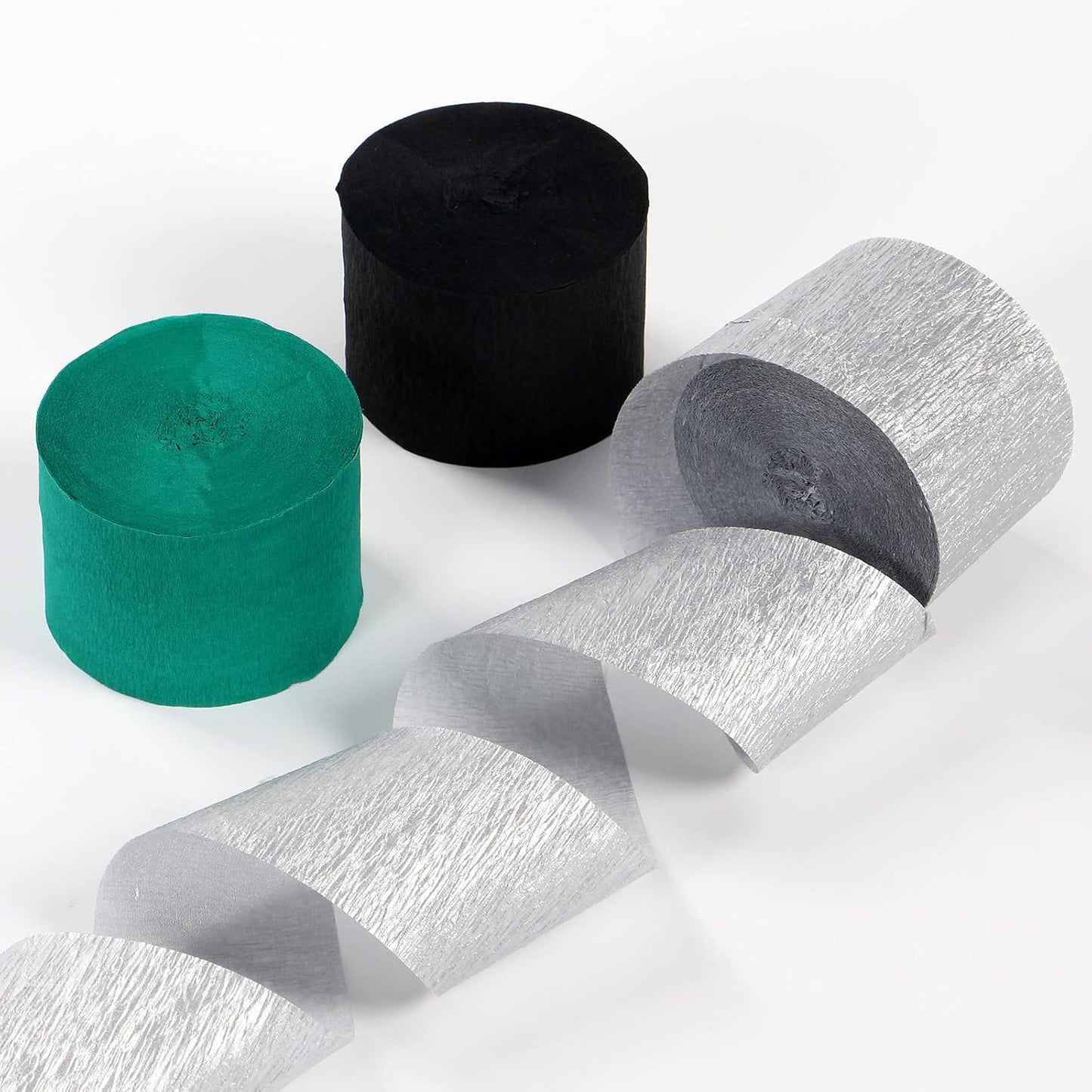 Black Green Silver Party-Decorations Streamers - 9 Rolls Graduation Wedding Men Boys Birthday Baby Bridal Shower Crepe Tissue Paper Streamer Soccer Party Supplies Garland Decor Panduola