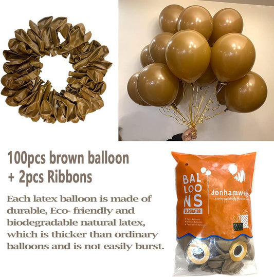 Jonhamwelbor Light Brown Balloons 12 inch 100 Pack Coffee Brown Matte Mocha Caramel Helium Latex Balloons for Birthday Baby Shower Wedding Decorations