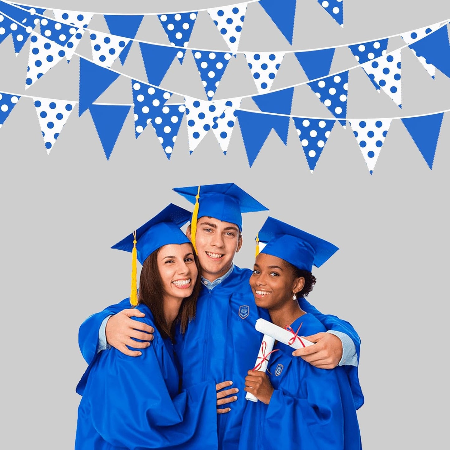 32Ft Deep Blue Party Decorations Blue White Fabric Polka Dot Triangle Banner Flag Pennant Bunting Garland Streamers for Picnic Racing Car BBQ Birthday Baby Shower Outdoor Garden Oktoberfest Decor
