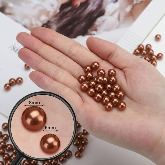 980pcs Undrilled Holeless ABS Faux Pearl Beads for Vase fillers, No Hole Round Pearls for Cosmetic Boxes, DIY Parts, Table Scatter, Wedding, Birthday Party Home Decorating (Coffee, 8mm)