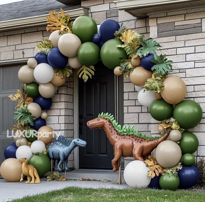 Navy Blue Green Balloon Garland Double Stuffed Sage Green Nude White Balloon Blue Tan Avocado Latex Arch Kit for Birthday Dinosaur Jungle Safari Wild Baby Shower Graduation Decorations