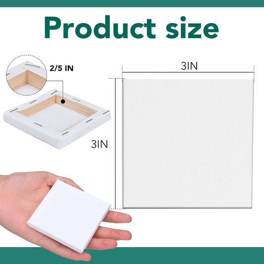 ESRICH Mini Stretched Canvas 16Pack 3x3inch, 2/5Inch Profile Art Primed Canvases for Painting, Cotton Small Professional Stretched Canvas for Kids and Art Supplies.