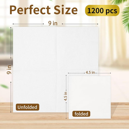 Cocktail Napkins - 1200 Count 2-Ply White Napkins Disposable, 4.5 x 4.5 Inch Folded Paper Napkins Bulk Beverage Napkins for Dinner Wedding Bar Party and Everyday Use