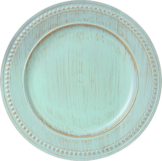 13" Vintage Charger Plates, Turquoise Beaded Chargers for Dinner Plates Set of 6, Reusable Decorative Charger Plate Set Bulk Wedding, Suitable for Easter, Anniversaries, Valentine's Day, Baby Shower