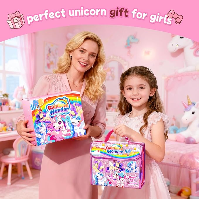 homicozy 106PCS Scented Washable Markers Set,Arts and Crafts Kit for Girls Ages 4-6-8-10,Travel Coloring Drawing Art Supplies with Unicorn Glitter Pencil Case,Ideal Birthday Gift for Kids