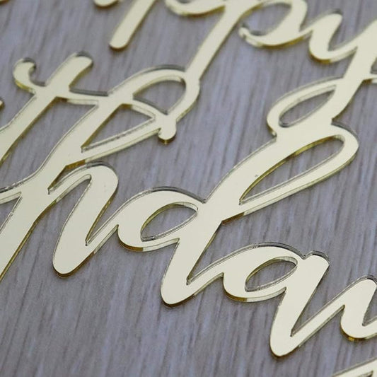 Happy Birthday Cake Topper, Birthday Party Decorations, Mirror Gold Acrylic