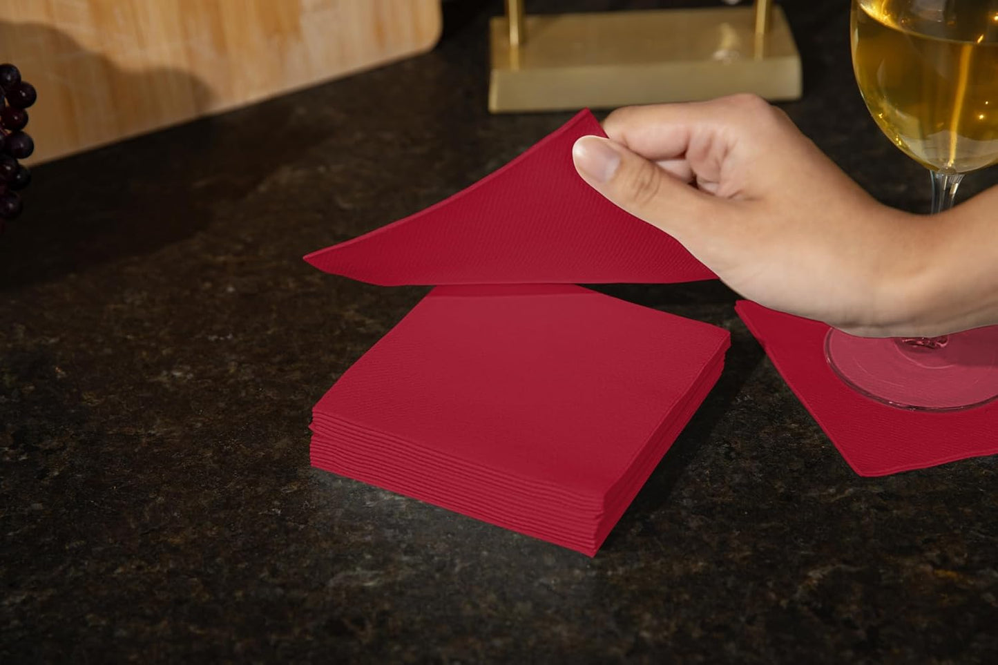 AH AMERICAN HOMESTEAD Paper Cocktail Napkins - Linen-Like Disposable Beverage Bar Napkins 4.75" x 4.75" - Bulk Square Napkins - Ideal for Party or Wedding (Burgundy -100 Count)