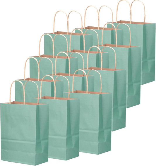 qiqee 50-Packs Kraft Light Blue Paper Gift Bags with Handles Bulk 11"x8.3"x4.3" Medium Size Paper Bags Multiple Uses