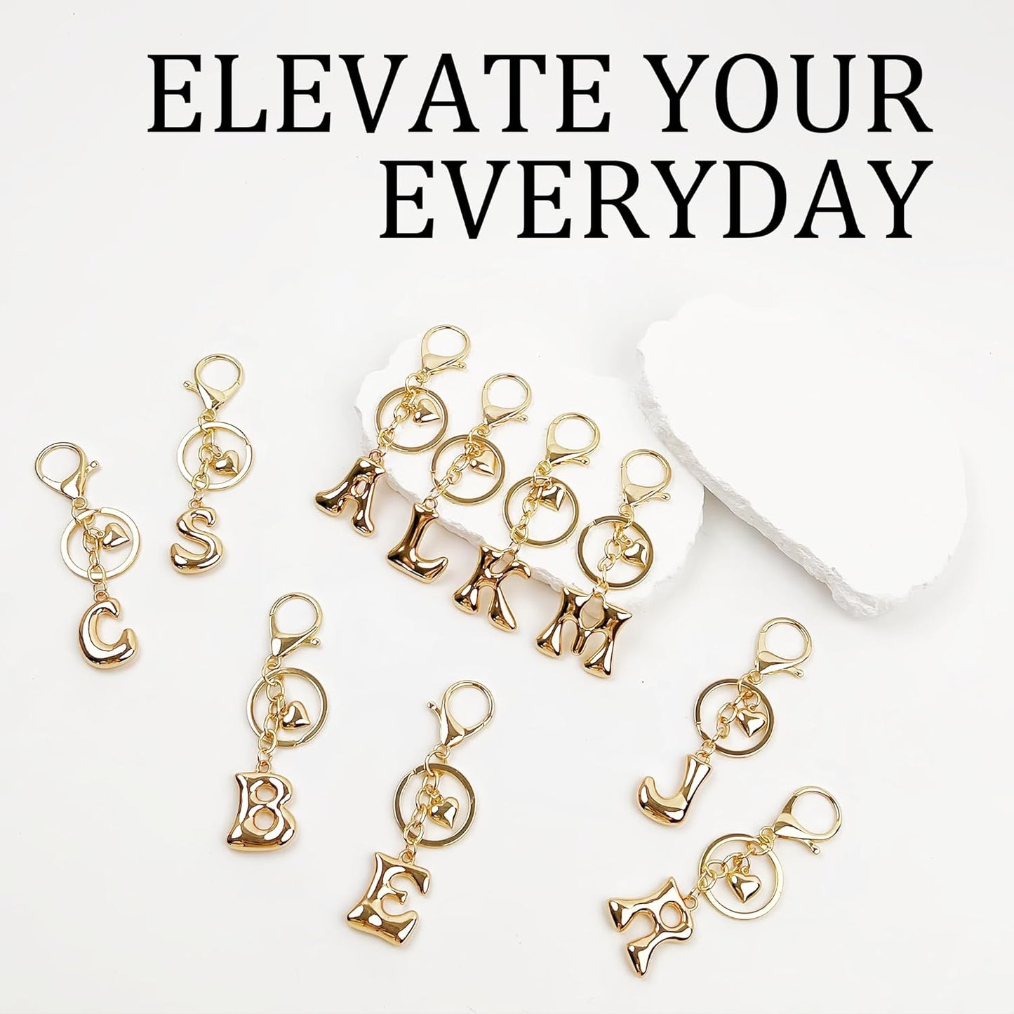 Gold Bubble Heart Initial Bag Charms for Handbags – Cute Initial Letter Keychain for Women, Purse Charms, Gold Gift
