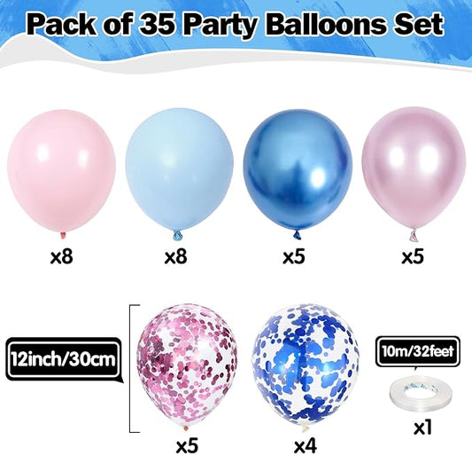 Pink Blue Balloons 35 Pcs 12 Inch Pastel Pink and Blue Confetti Balloons Gender Reveal Boys or Girls Theme Helium Latex Balloon Set for Bridal Shower Baby Shower Wedding Birthday Party Decorations