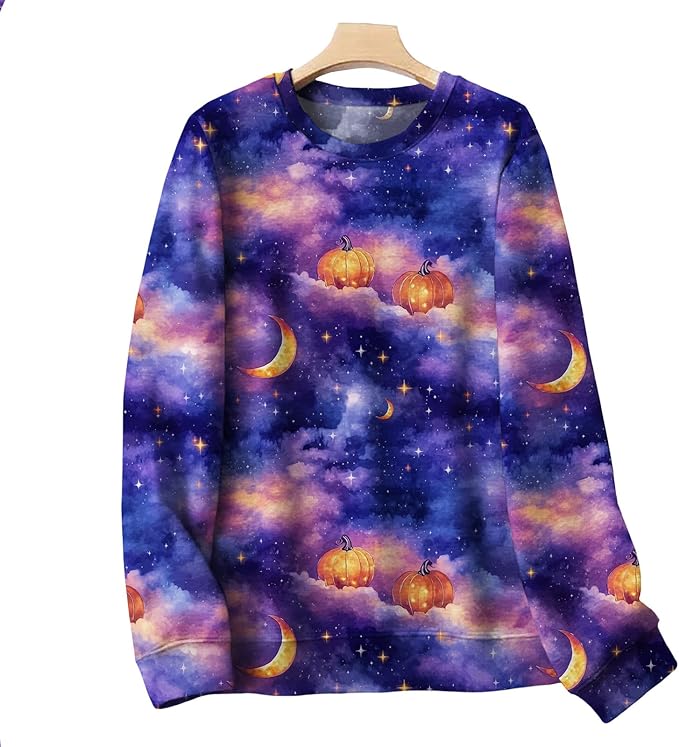 LIZALIG Pullover Cute Sweatshirt Orange Skeleton Fall Festive FunWomens Design Bat Holiday Party Outings Pumpkin Print