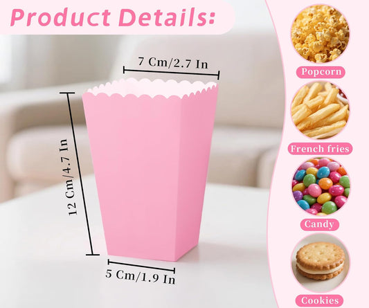 100PCS Small Pink Popcorn Boxes, Small Disposable Popcorn Holders for Birthday Parties, Weddings, Movie Nights, Carnivals, Holidays, Baby Showers