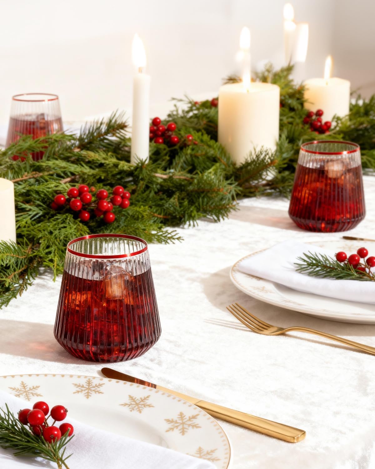 36 Pcs 12 oz Plastic Clear Red Rim Ribbed Wine Glasses, Disposable & Reusable Champagne Glasses Elegant Whiskey Glasses Ideal for Weddings, Bars, Christmas, Holidays, Pool Party, Daily Use
