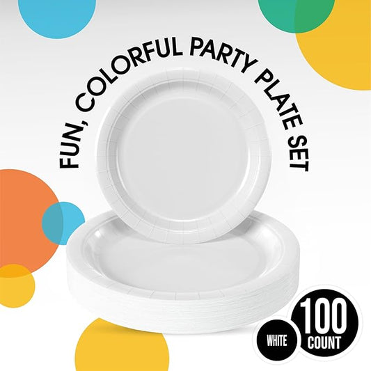 Exquisite White Paper Plates Disposable Heavy Duty 100 Pcs - 50-7" & 50-9" White Disposable Plates For Party Heavy Duty Paper Plate 350 GSM Birthday Party Supplies Plate Set