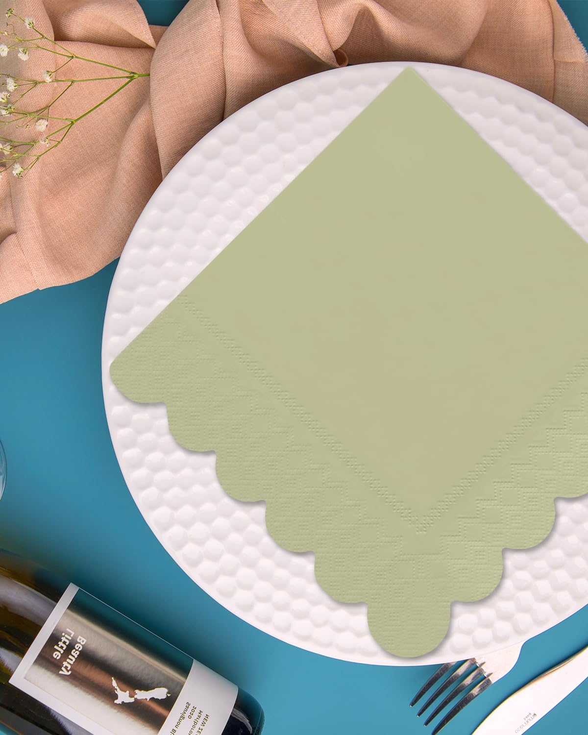 qiqee Khaki Cocktail Dinner Napkins 5x5inch Disposable Beverage,Wedding, Birthday Party Dessert Wave Paper Napkins(120 Count)