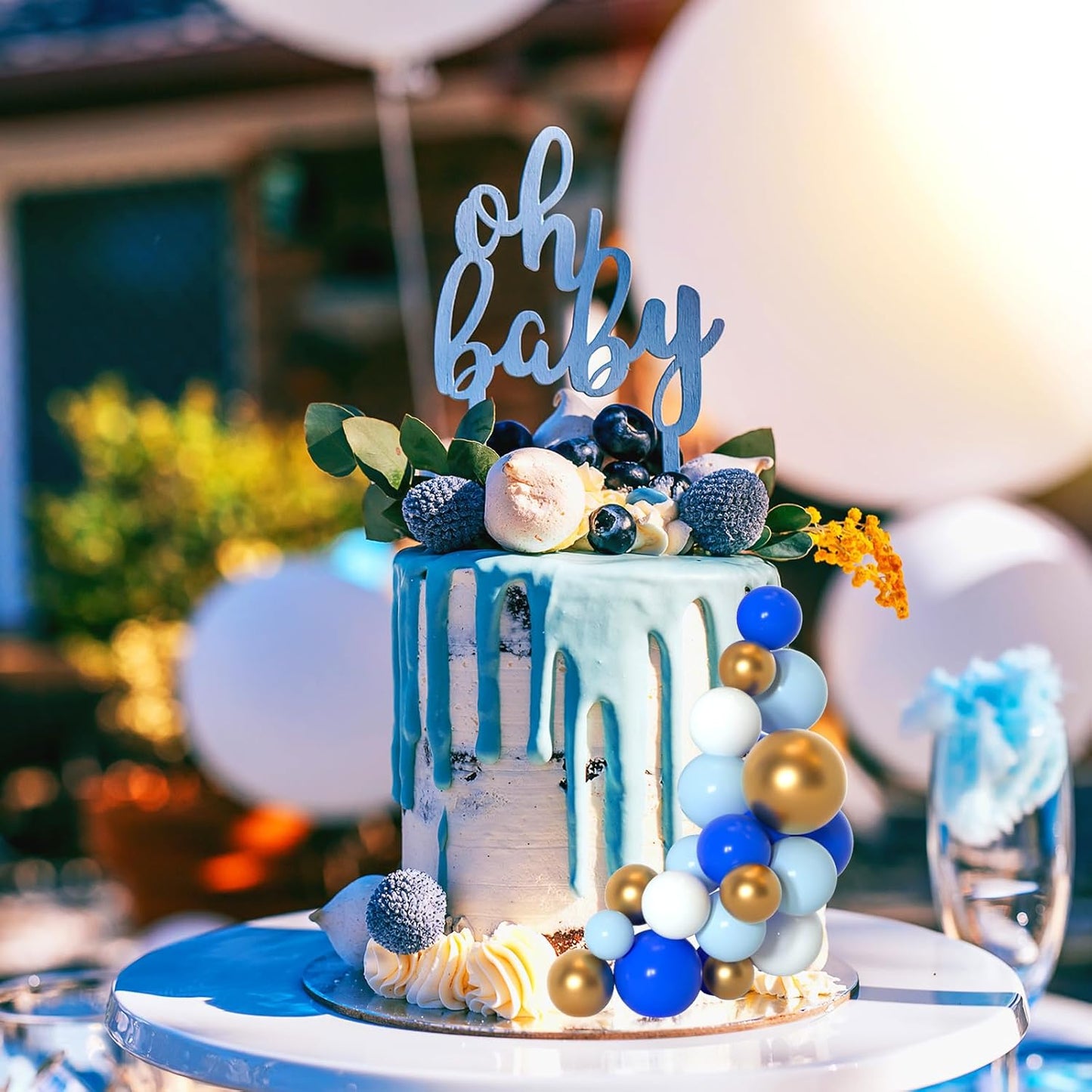 75 Pieces Cake Balls Topper Decorations Foam Cupcake Topper Mini Balloon Cake Topper Balls Cake Picks for Cake Deco Birthday Party Wedding(Dark Blue,Blue, Gold, White)