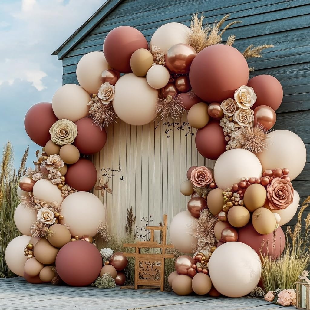 Boho Balloons Pink Nude Balloon Garland Double Stuffed Matte Cream Dusty Rose Balloon Arch Kit for Birthday Baby Showers Wedding, Bridal, Baptism, Fall, Thanksgiving, Autumn Party Decorations