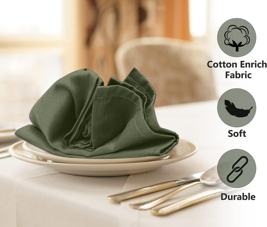 Ruvanti Cloth Napkins Set of 4, 18x18 Inches Napkins Cloth Washable, Soft, Durable, Absorbent, Cotton Blend. Table Dinner Napkins Cloth for Hotel, Lunch, Restaurant, Wedding Parties - Martini Olive