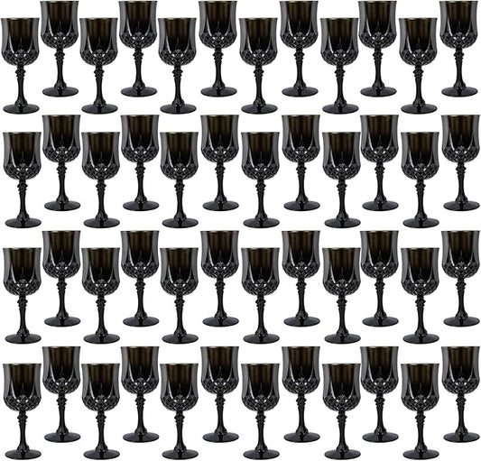 Plastic Wine Glasses, Plastic Goblets Vintage Style Cordial Unbreakable Drinking Glasses, Reusable Drinkware for Wedding Reception, Grand Event Party Supplies, Easter (48, Black)