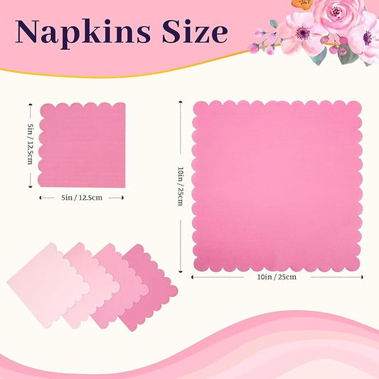 100 Pcs Pink Cocktail Napkins Folded 5 x 5 Scalloped Napkins Gradient Color Beverage Napkins Disposable Dessert Napkins for Birthday Party Supplies Wedding