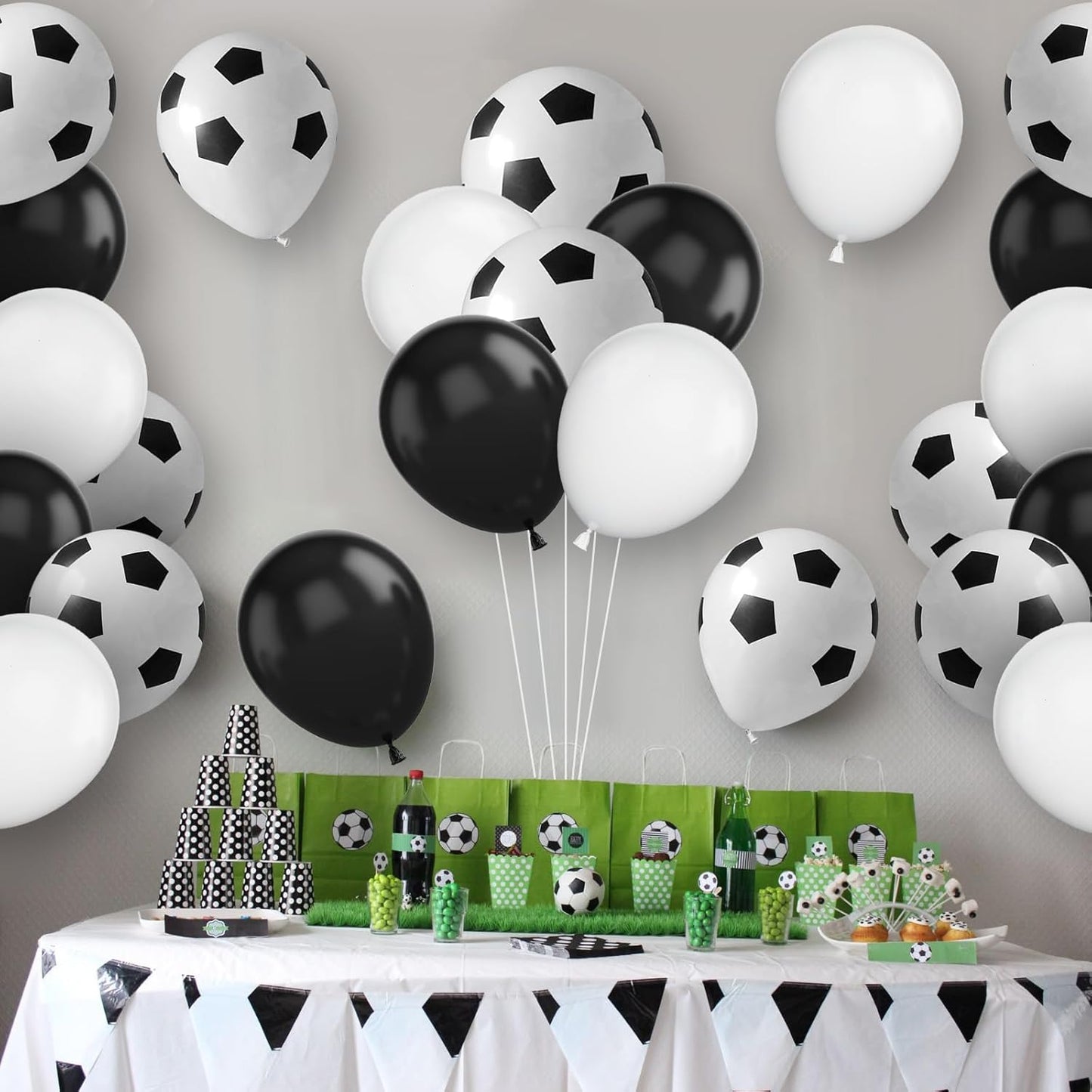 30pcs Soccer Balloon Black White,Soccer Print Balloon Set,Football Party Birthday Decorations,12 Inch Football Latex Balloons for Boys Kids Soccer Sport Theme Party Decorations