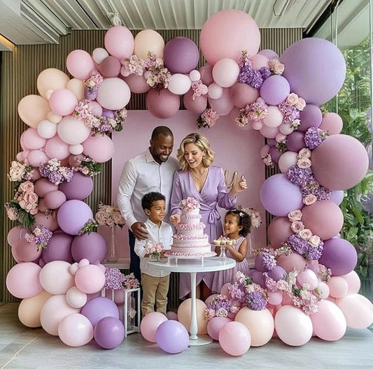 Purple Pink Balloon Arch Kit, Double Stuffed Pastel Pink Lavender White Beige Balloon Garland Dusty Light Lilac Cream Balloons for Birthday Baby Shower Wedding Butterfly Flower Mothers Day Party Decor